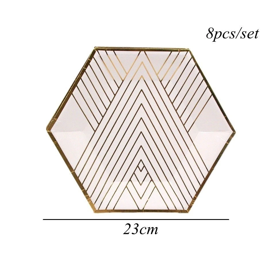 8pcs goldstripe plat 1 компл. Черное золото серии золочение одноразовые посуда день рождения бумажный шарик соломинки/чашки украшение стола Свадебные/вечерние принадлежности - Цвет: 8pcs goldstripe plat