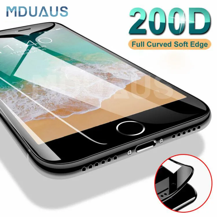 

200D Curved Soft Edge Protective Glass For iPhone 6 6S 7 8 Plus X XR Screen Protector Tmpered Glass On iPhone Xs 11 Pro Max Film