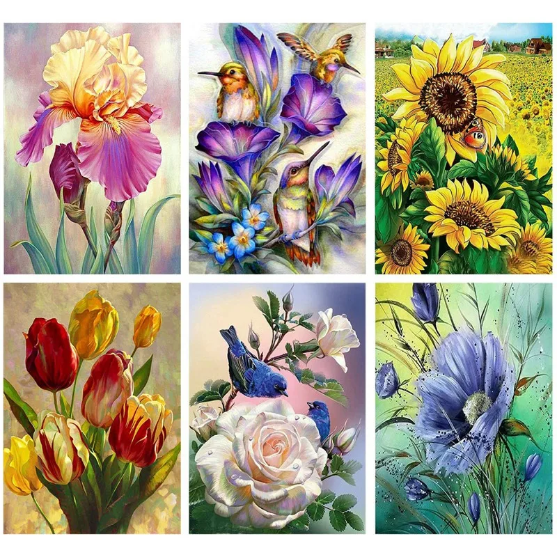 6 Sets 5D Diamond Painting By Numbers Art Dotz Flower Kits Full Drill for Adult Kids Housewarming Gifts 12X16 IN | Дом и сад