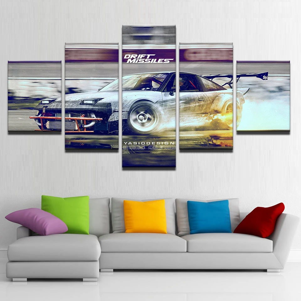 

HD Abstract Canvas Art Painting For Living Room Wall Decor 5 Pieces Drift Missilse Car Decoration Picture Modular
