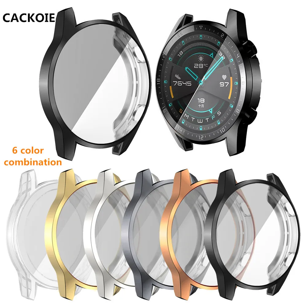 

CACKOIE 6 color combination Huawei Watch GT 2 Smart Watch 46mm 42mm Protection Case Clear Thin TPU Cover Film Frame Shell