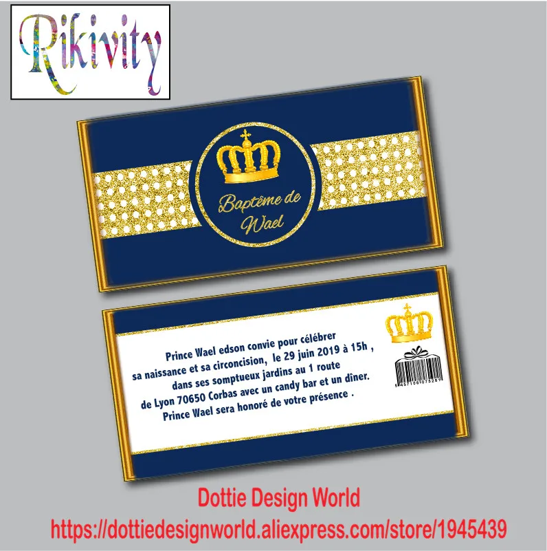 

10 pcs Prince Baptism Hershey Candy Bar Wrapper Personalized Custom Cholcolate Wrapper Baby Shower Birthday party decoration