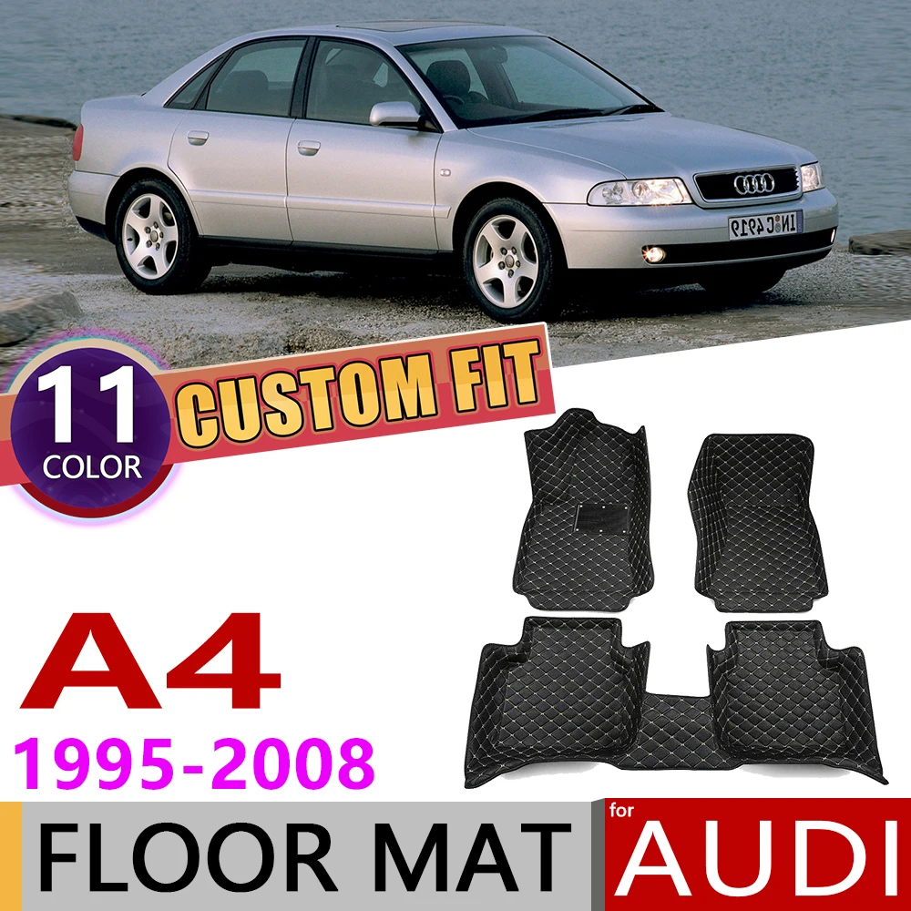 Кожаные автомобильные коврики на заказ для Audi A4 Sedan 8D 8E 8H B5 B6 B7 1995~ 2008 5 мест Авто коврик для ног ковровые аксессуары 2000 2005