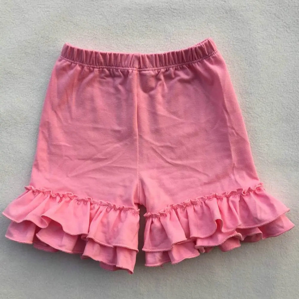 pink LPZIHJY маленьких для девочек шорты с оборками однотонные, свободные брюки длины миди с детские шорты с эластичной талией, форма для льда, Шорты для девочек - Цвет: pink