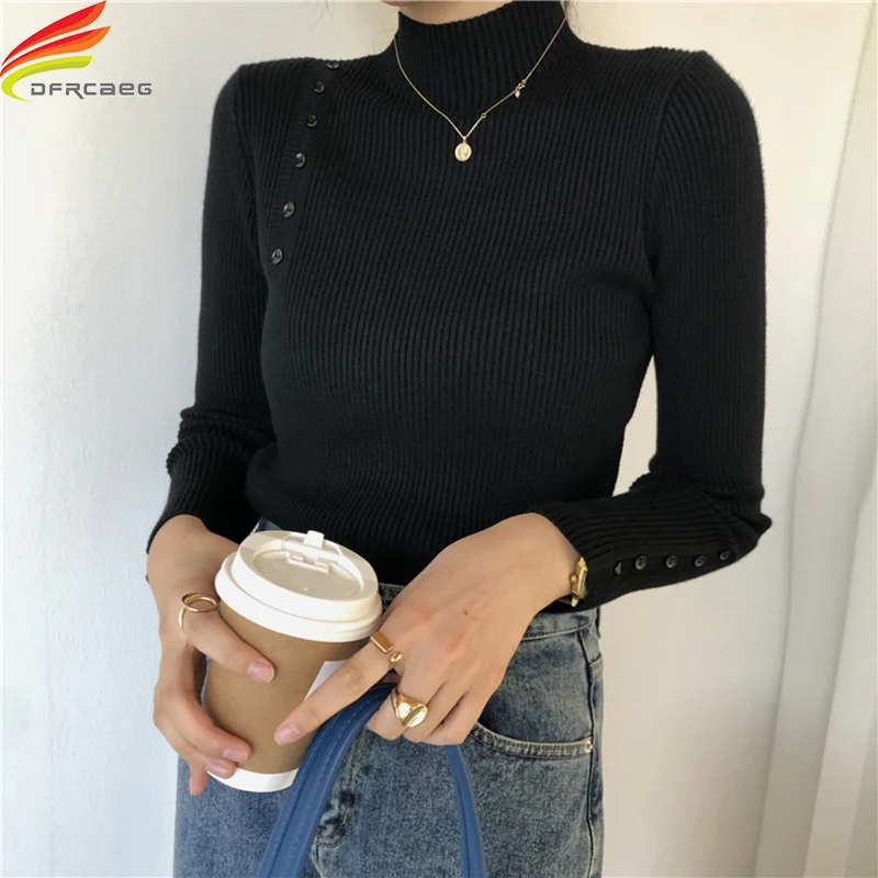 

New 2020 Autumn Winter Sweater Women Black White Beige Brown Color Full Sleeve Rib Knit Turtleneck Women Sweaters And Pullovers