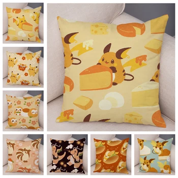 

Patchwork Pokemon Pikachu Cushion Cover Decor Cute Cartoon Raichu Japan Game Pillowcase for Sofa Home Short Plush Pillow Cover
