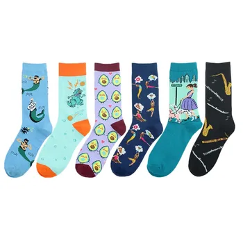 

[SOPLCAALCK]Japanese Harajuku Funny Socks Women Jacquard Creative Dinosaur Mermaid Avocado Cake Cute Socks Crew Calcetines Mujer