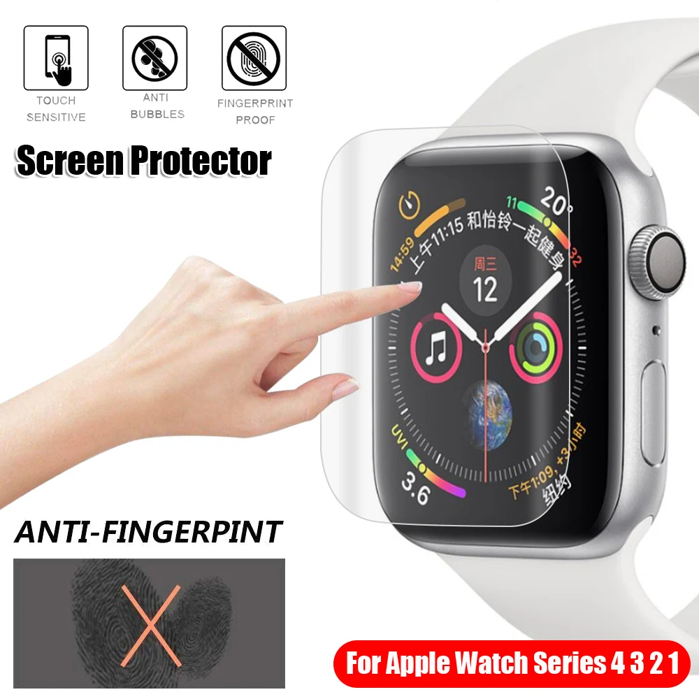Película protectora de hidrogel TPU, Protector de pantalla de cobertura completa para iwatch, Apple Watch Series 4, 3, 2, 1, antihuellas dactilares, 3 uds.