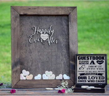 

custom wooden heart Wedding Guestbook frame3D Alternative bridal shower Drop top box birthday wishes box anniversary sign board