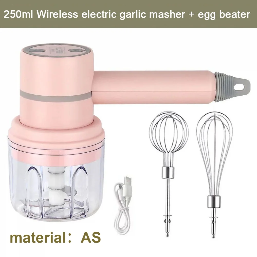 Usb 2 In 1 Wireless Electric Garlic Chopper Whisk Egg Beater With Stirring Rods Kitchen Handheld Mixer