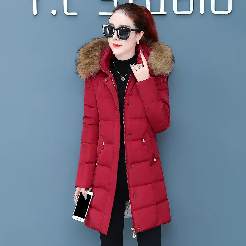 

China Gedi qing nv zhuang down Jacket Women's Mid-length Slim Fit Large Size Thick down Jacket Cotton-padded Clothes Winter Coat