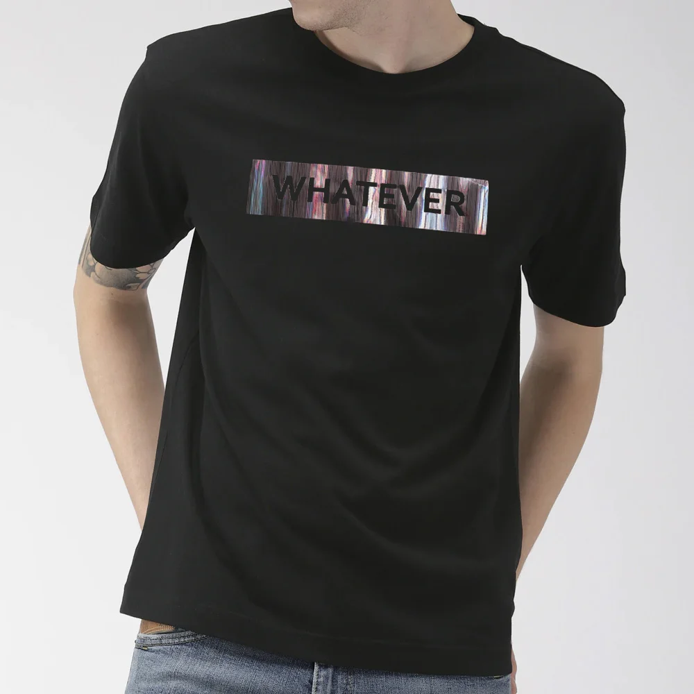 

Brushed Lase Hot Stamping Film Whatever Letter Pattern Cotton Half Sleeve O-Neck Tops T Shirts for Men