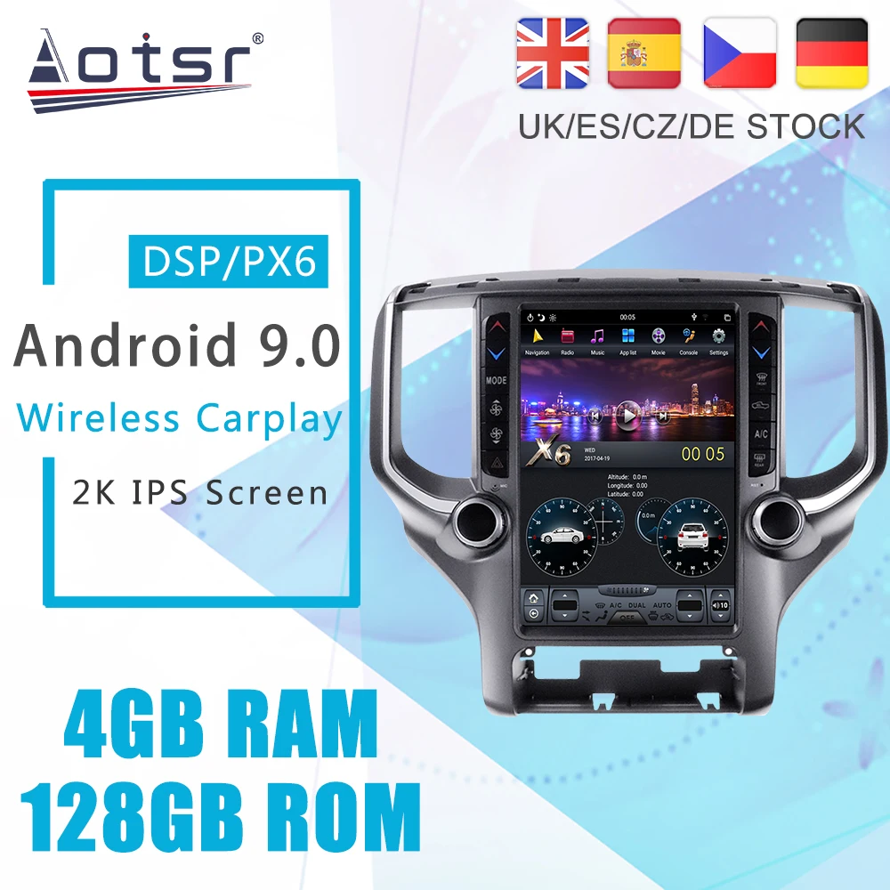 Android 9 PX6 Tesla For Dodge RAM 1500 2500 2018 - 2020 Car DVD Player GPS Navigation DSP Auto Radio Stereo Video Headunit 2Din