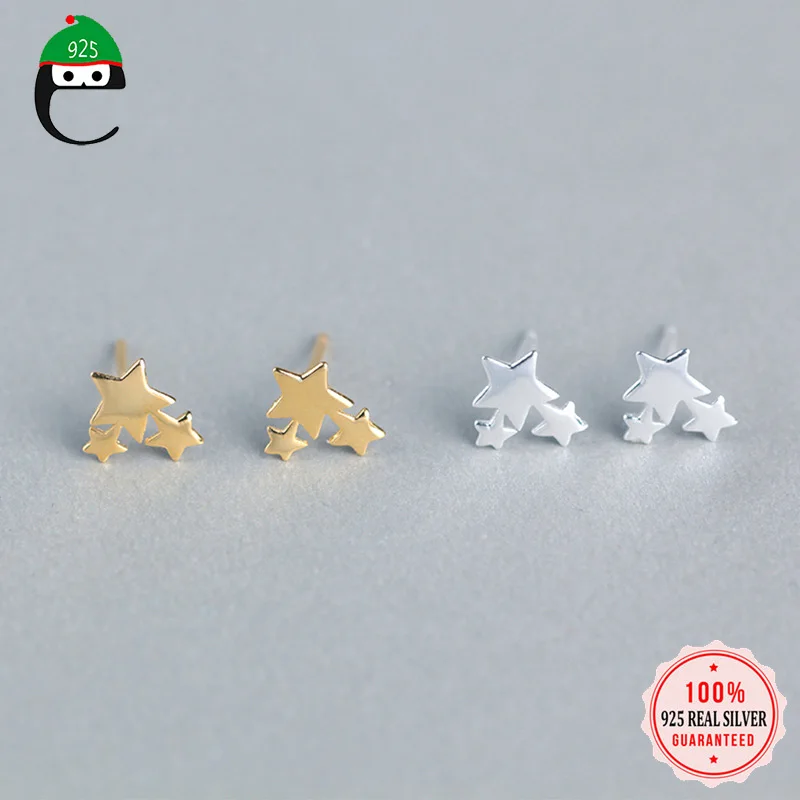 

ElfoPlataSi 925 Sterling Silver Women's Jewelry Fashion Cute Tiny 3 Star Stud Earrings Gift For School Girls Kids Lady XY085