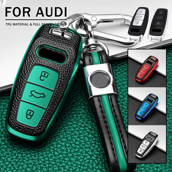 

High Quality TPU Leather Key Cover Case Holder For AUDI A8 A7 A6 C8 Q8 2018 2019 Smart FOB Key Protect Shell Car Accessories