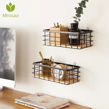 

Wall Shelf Wrought Iron Storage Box Organizer Cosmetics Finishing Storage Basket Bathroom Desktop Wall Hanging Rack Holder