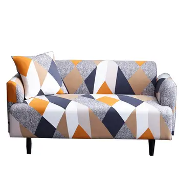 

DishyKooker Elastic Sofa Cover Geometric Pattern Printing Full-coverage Anti-slid Dust-proof Cloth Couch Cover