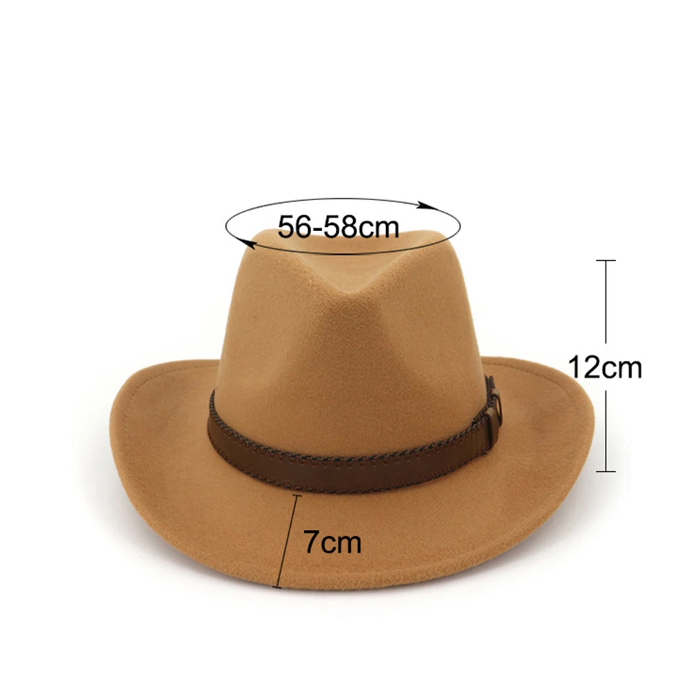 Унисекс, мужская и женская шерстяная западная ковбойская шляпа с поясом в стиле панк, уличная дорожная шапка Sombrero Hombre, размер 56-58 см