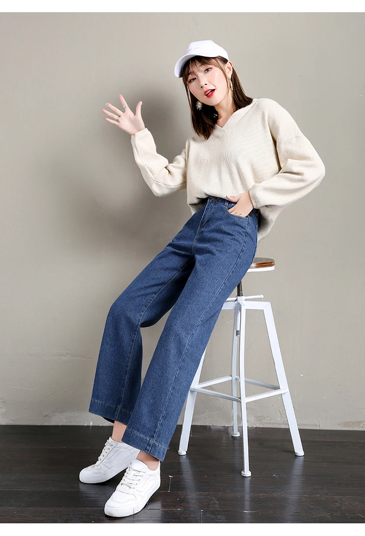 S-5XL женские джинсы в стиле бойфренда; сезон осень-зима; простые джинсы с высокой талией в Корейском стиле; свободные прямые джинсы с карманами; Femme; большие размеры