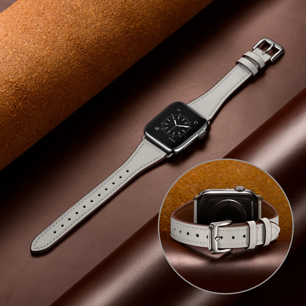 Настоящий тонкий кожаный ремешок для apple watch серии 1 2 3 4 5 iwatch Ремешки для наручных часов 38 мм 42 мм ремешки 40 мм 44 мм ремешки