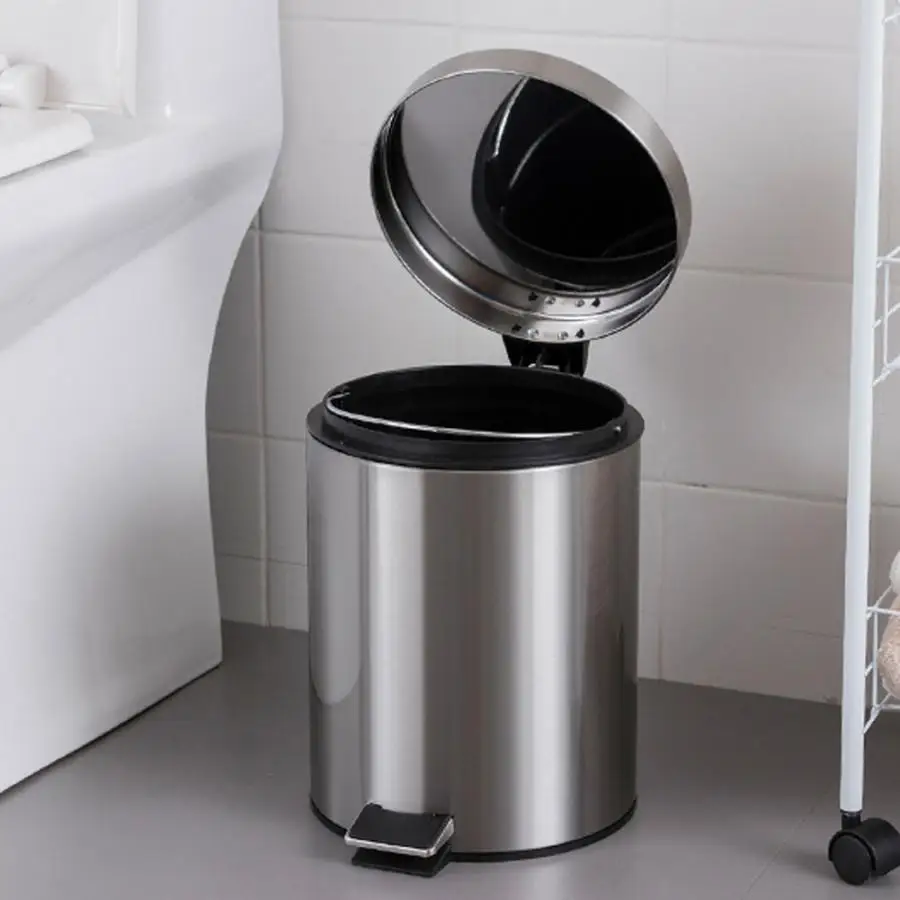& Toilet Brush Holder Set Bathroom Pedal Rubbish Waste Bin 3L Brushed Steel 