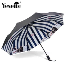 Yesello Kucing Belang Tiga Payung Lipat Wanita Tahan Angin Pensil Hujan Payung Hewan Kucing Hitam Coating Saku Payung Parasol(China)