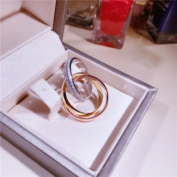 

Fashion famous brand 925 sterling silver 3a cubic zirconia three in one ring women mix rose gold gold silver three color ring
