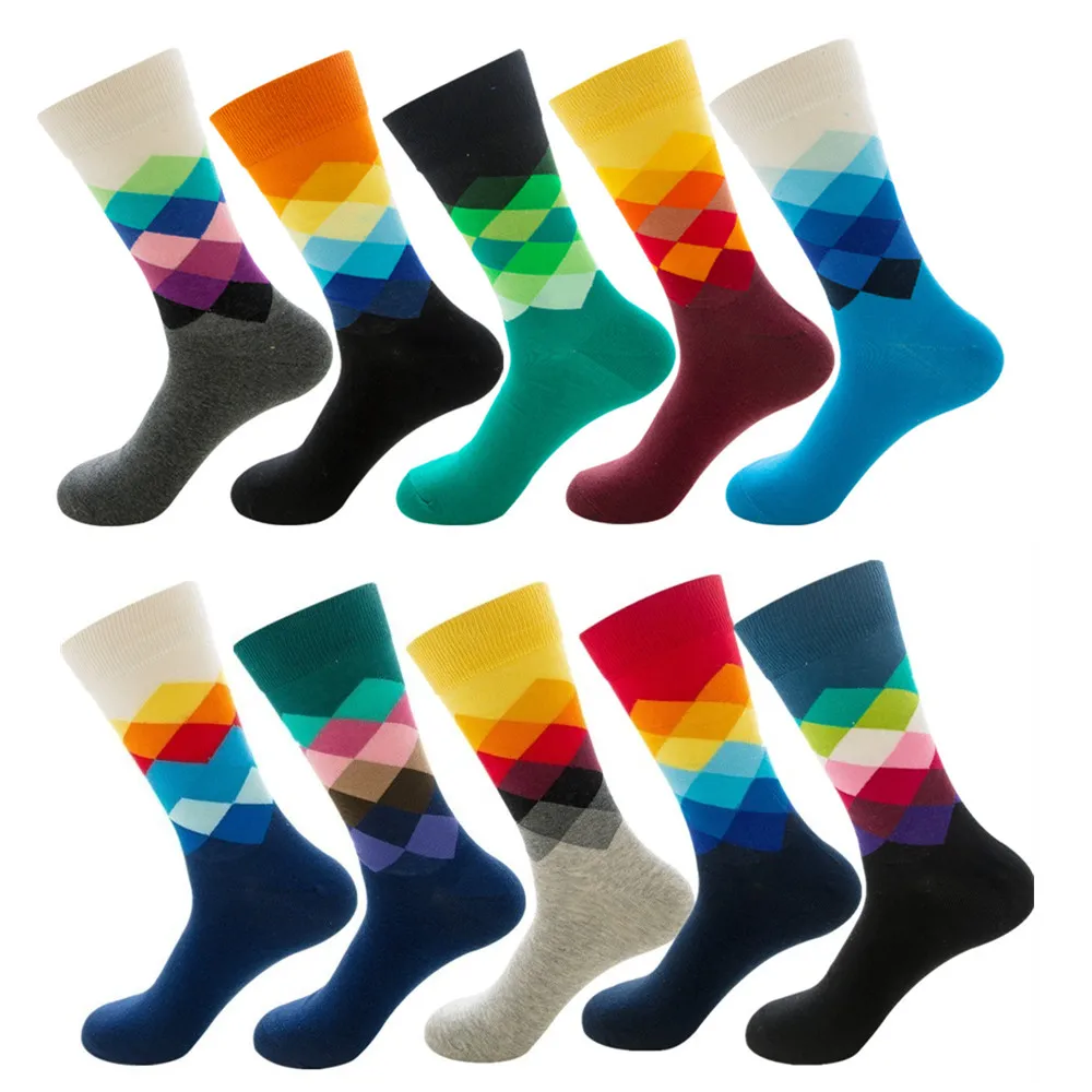DOIAESKV 5 пар/10 пар/лот, веселые хлопковые носки для пары, Harajuku, мужские носки с бриллиантовым узором, хипстерские носки в стиле хип-хоп