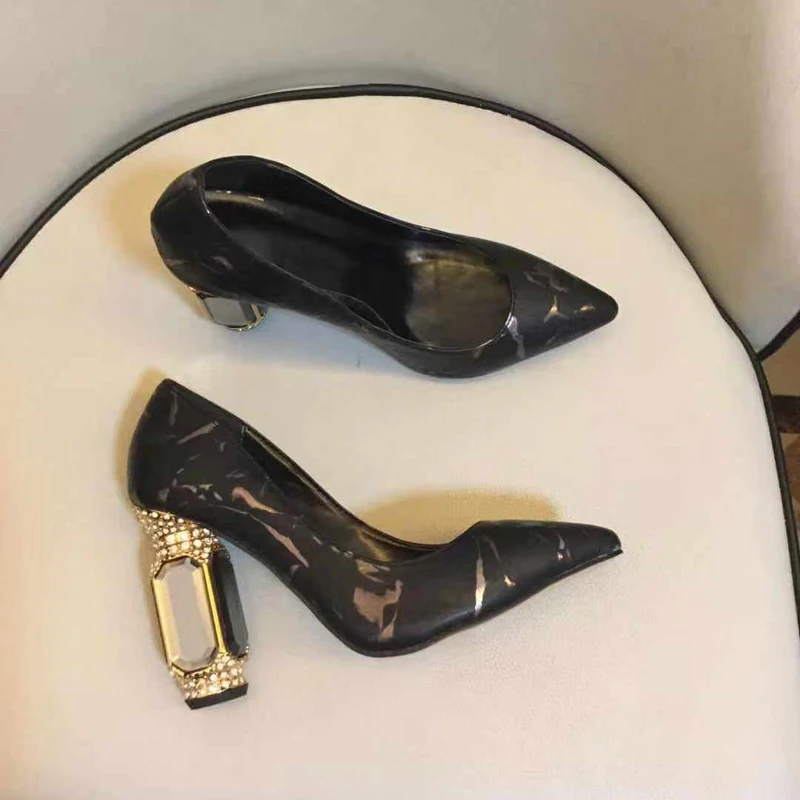 JAWAKYE/горный хрусталь стекло; женские туфли-лодочки на не сужающемся книзу массивном каблуке; обувь на высоком каблуке с украшением в виде кристаллов; женская обувь для вечеринок из натуральной кожи; zapatos mujer