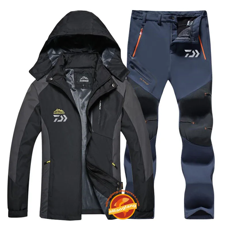 Мужская зимняя водонепроницаемая одежда для рыбалки DAIWA, теплая походная одежда для рыбалки, походная Куртка для рыбалки, комплект штанов - Цвет: Photo Color