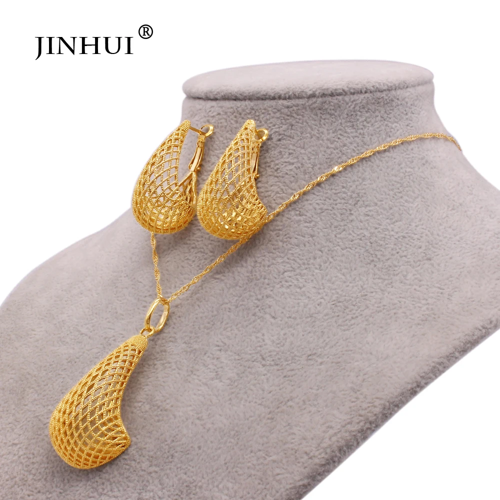 

Jewelry sets gold plated necklace and earrings for women France African jewellery bridal wedding party gift 45cm Pendant set