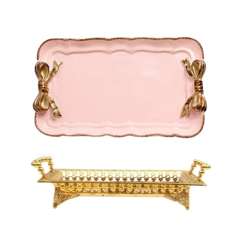

Wood Macarons Tray Handmade Rectangle Cake Tools & European Delicate Fruit Plate, Luxury Gold Tray