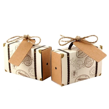 

50Pcs Travel Suitcase Favor Boxes with Burlap Twine, Mini Vintage Candy Favor Boxes Gift Bags, for Holiday Wedding Bridal Shower
