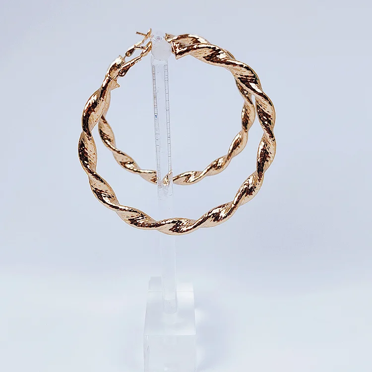 Hoop Earrings High-Quality Charming Retro Popular Exaggerated Spin Fashion In-Blog Show Round Embossing Larger Section Gold 035 | Украшения