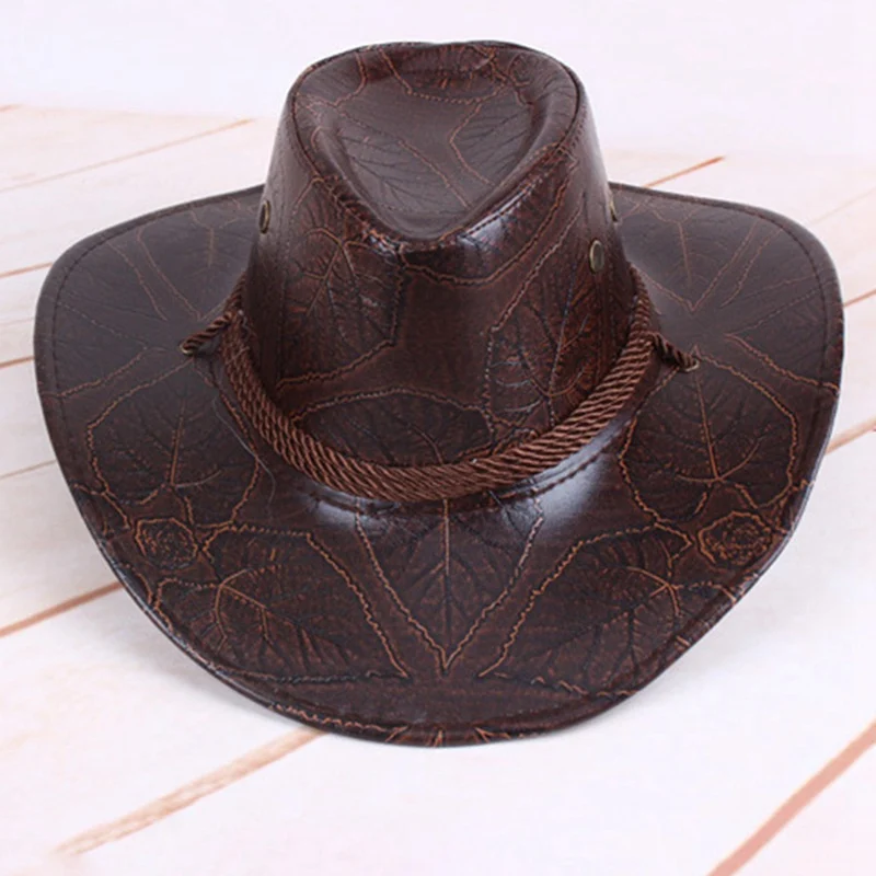 Классическая Западная ковбойская шляпа для мужчин и женщин из искусственной кожи с широкими полями для улицы с регулируемыми кружевными дышащими отверстиями