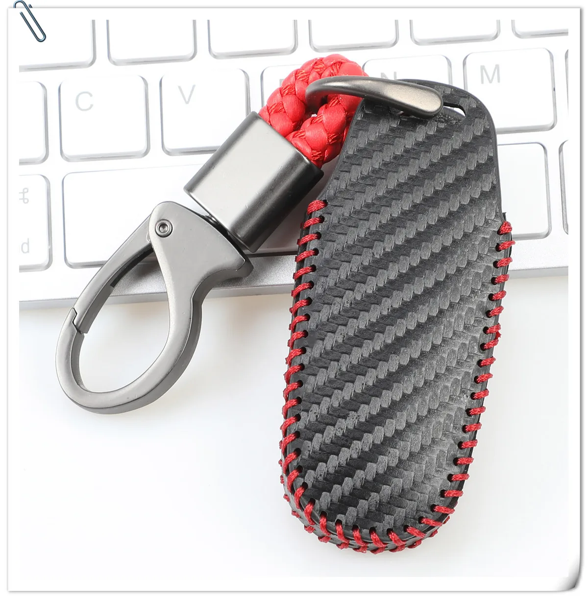Custodia in pelle di carbonio per auto Smart Remote Key Case copertura protettiva per coperture chiave per Ford Edge Mondeo Mustang portachiavi portachiavi - Hb745a3dee53f42a9a17613260a252128q
