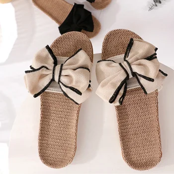 

Summer Women Slippers Fashion Bowtie Women's Flats Ladies Open Toe Non-slip Slides Comfortable Female Sweet Outside Shoes