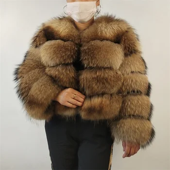 BEIZIRU Real Raccoon Fur Coat Women Winter Long Sleeve Natural Luxury Jackets  Thick  Top 1