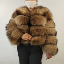 BEIZIRU-abrigo de piel de zorro y mapache para mujer, ropa de talla grande, Natural, de invierno, con cuello redondo, cálido y grueso, nuevo estilo, talla grande