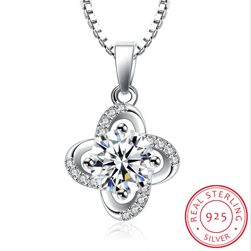 

925 Sterling Silver Zirconia Clover Flower Twist Windmill Forever Pendant Neckace 45cm Chain collares de prata Gift S-N122