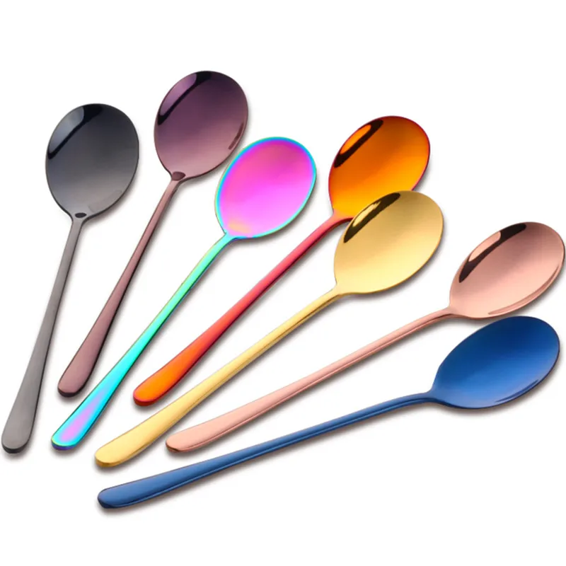 Spoons Serving Dining Korean Long Handle Stainless Steel For Dessert Ice Scoop Kitchen Rice Salad