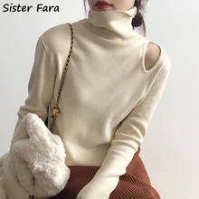 

Sister Fara Spring Autumn Hollow Out Knit Bottoming Shirt Women's Turtleneck Elasticity Sweaters Ladies Casual Pullover Sweater