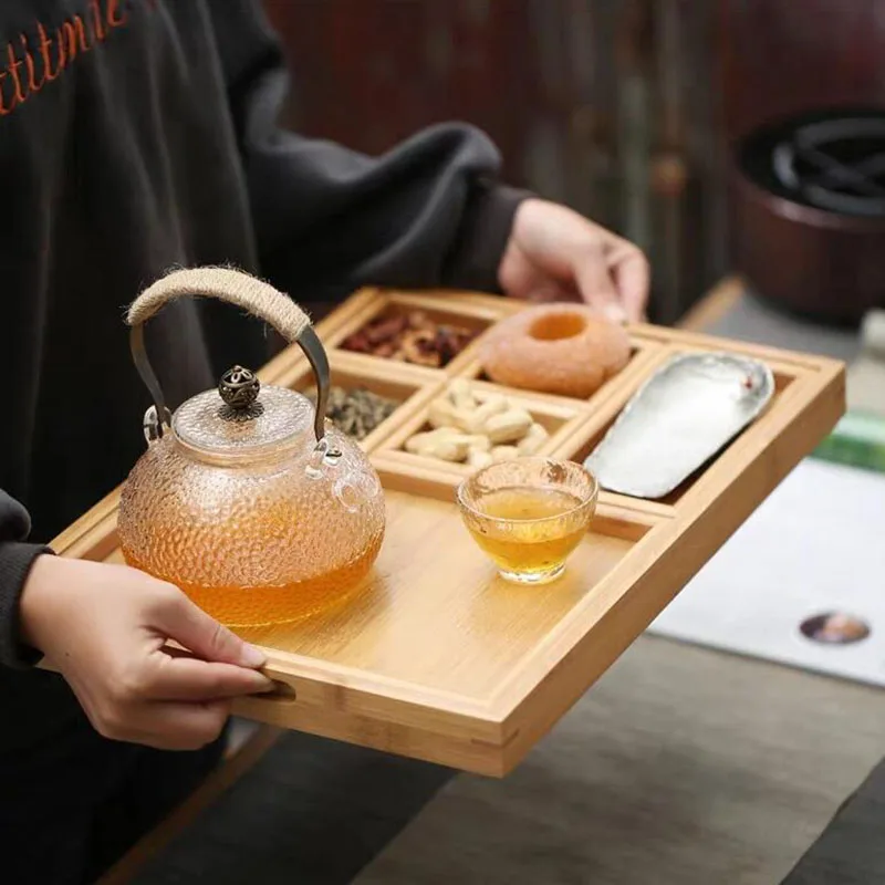 Бамбуковый Gongfu поднос для подачи чая с ручкой Kungfu чайная доска набор обеденных