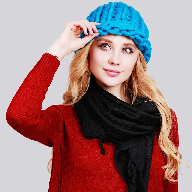 Женская зимняя теплая вязаная шапка ручной работы, грубые линии, вязаные шапки, вязаные шапочки, вязаные шапочки, женские аксессуары