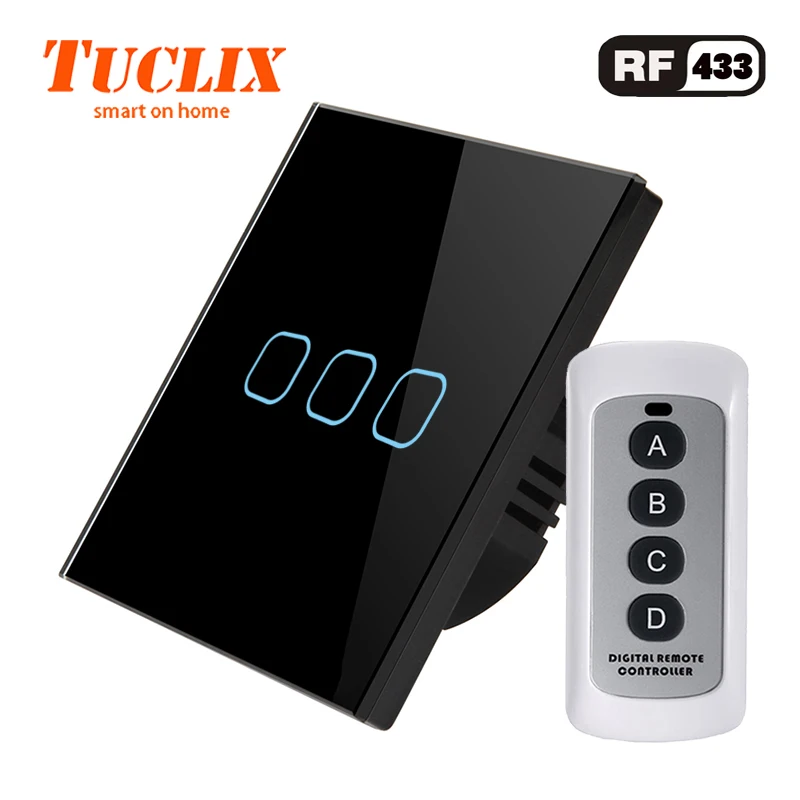  TUCLIX EU/UK 3 gang 1 way remote control touch switch remote wall lamp switch crystal lace of tough - 32827301354