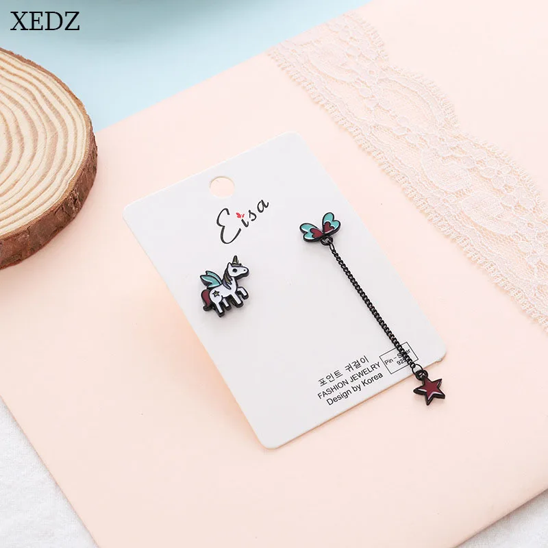 XEDZ New Butterfly UFO Rocket Planet Unicorn Pink Naughty Leopard Chain Irregular Earring Fashion Cute Animal Earring Girlfriend