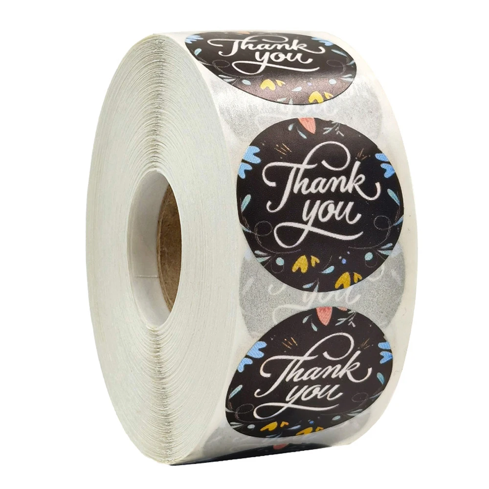 

100-500pcs Floral Thank You Stickers Black Label Handmade Stickers Envelope Seal For Wedding Favors And Party Kawaii Stickers