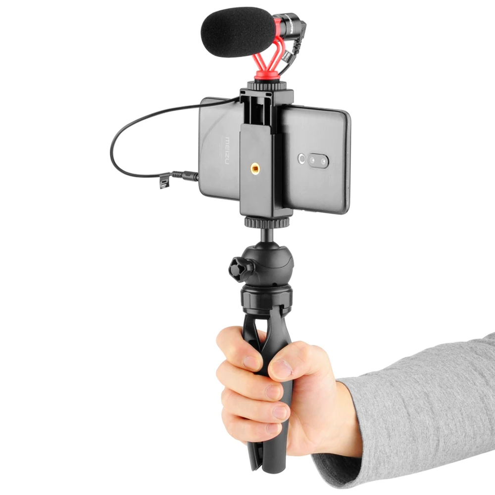 

SLR Camera Smartphone Vlog Tripod Mini Portable handle grip Tripod with Cold Shoe Phone Video Light Mic Mount for iPhone Android