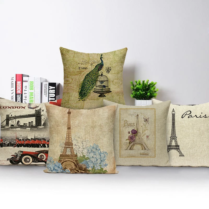Cushion Cover Square Throw Pillow Covers Paris Eiffel Tower London Big