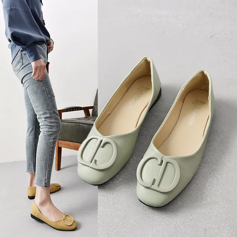 

2020 NEW Brand Women Flats Spring Autumn Solid Button Square toe Woman Ballet Flats Shoes Comfortable Office Ladies Work Shoes